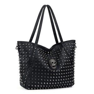 Skull Tote Bag Rivet Studded Handbag PU Leather